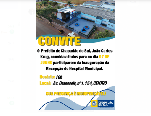 Imagem de compartilhamento para o artigo Inauguração da recepção do Hospital Municipal acontece hoje em Chapadão do Sul da MS Todo dia
